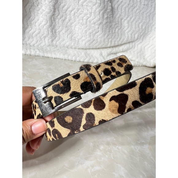 n/a Accessories - Tan Brown Animal Print Leopard Genuine Calf Fur Skinny Waist Belt Womens Small